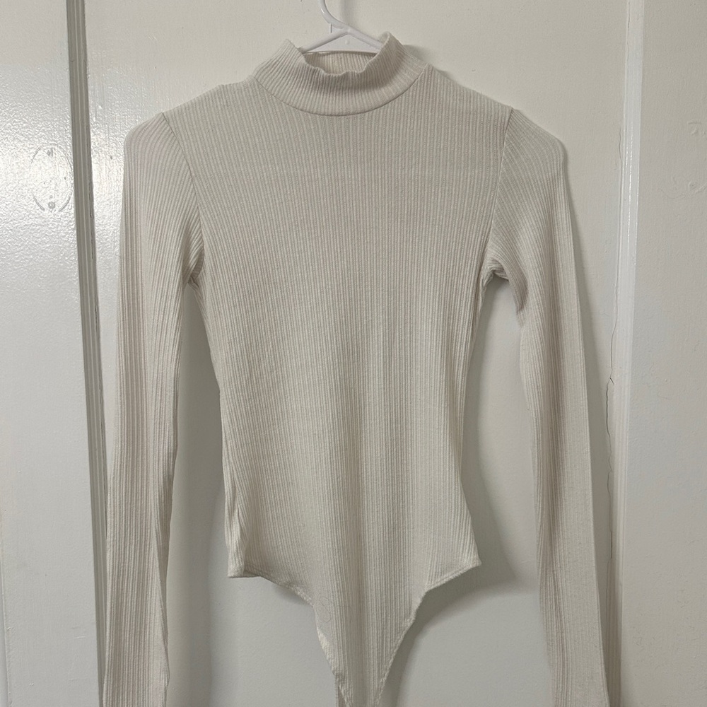 American Eagle Outfitters Cream Ribbed Bodysuit